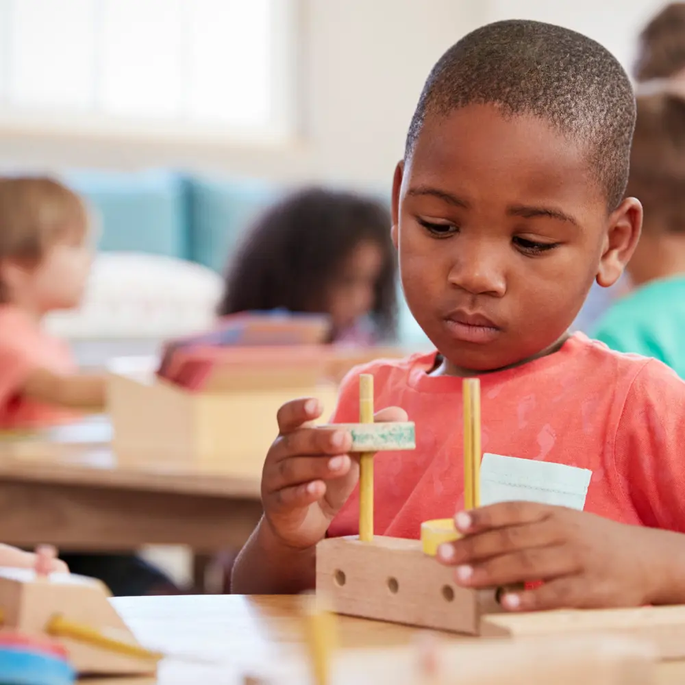child working with Montessori